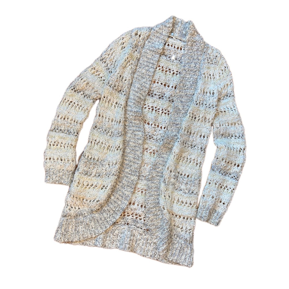 Anthropologie Cream Sequin Knit Long Cardigan